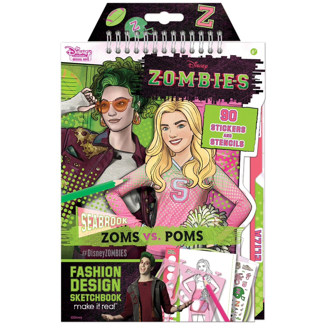 Disney Zombie: Fashion Design Sketchbook - Make It Real, Includes 90 Stickers & Stencils, Zoms vs. Poms, Draw Sketch & Create, Fashion Coloring Book, Tweens & Girls, Kids Ages 6+